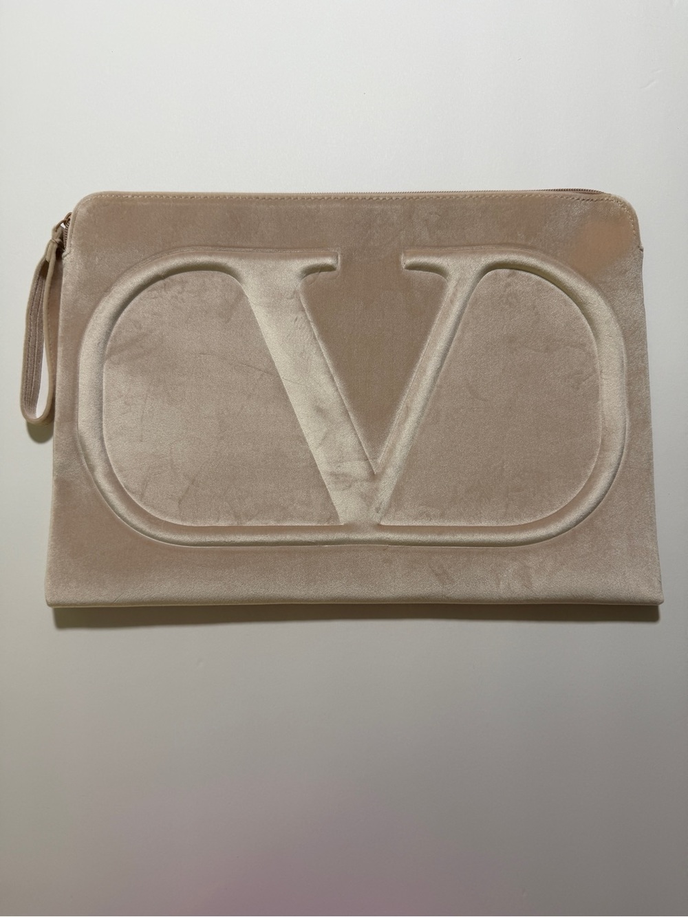 Valentino Garavani Blush Velvet V Logo Large Pouch